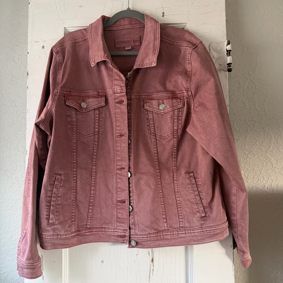 Maurices Jackets & Blazers - Maurices Pink Denim Jacket 2XL Stretch Cotton Button Front Casual